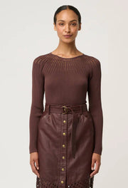 Oncewas II RHIANNON Sheer Neckline detail Knit top - mocha