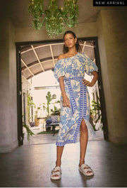OnceWas II JUNO Dobby One Shoulder Top - azure mosaic