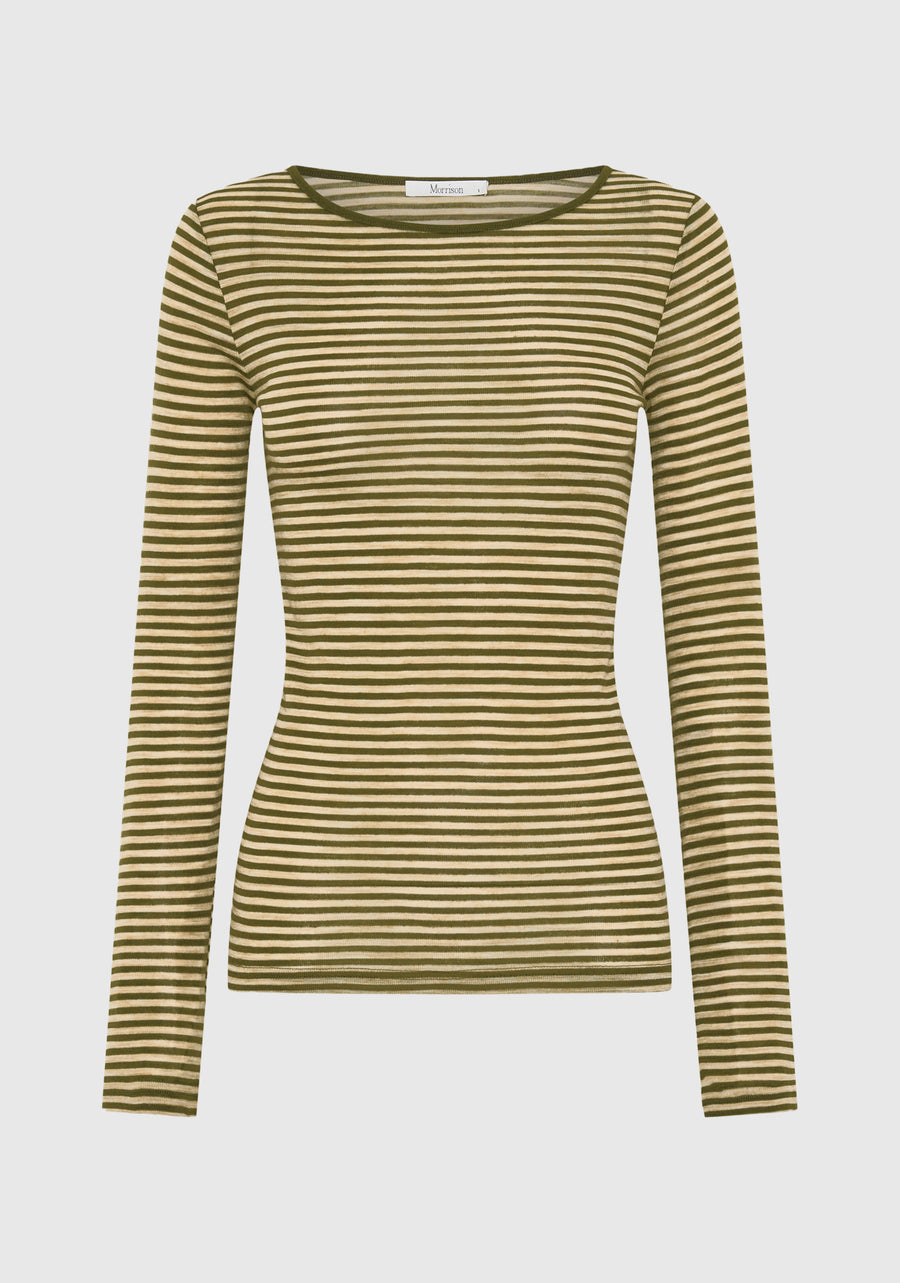 Morrison II MORRI Merino Stripe Round Neck - avocado/birch