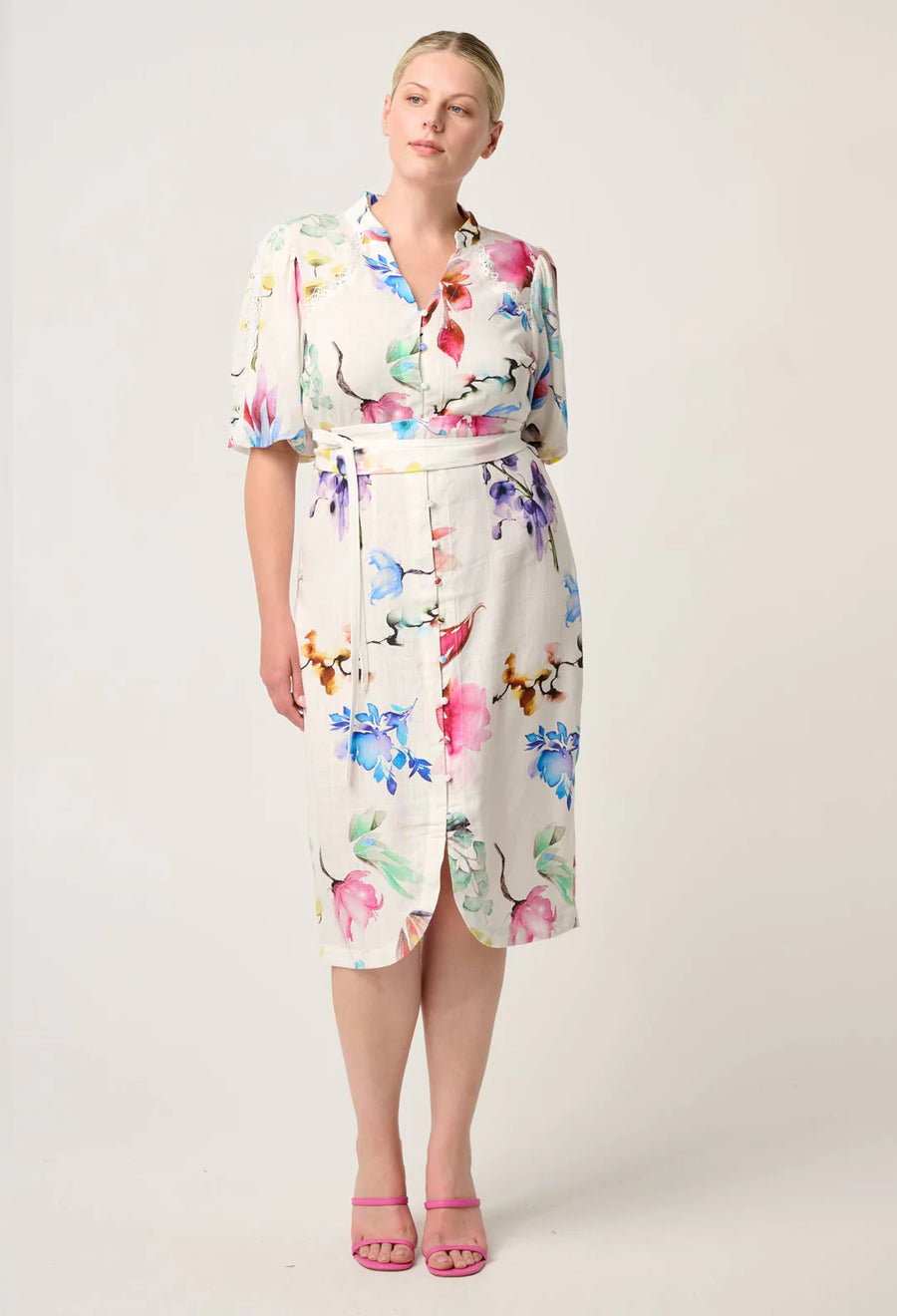 OnceWas II GAIA Lace Trim Spliced Dress - Plume Blossom