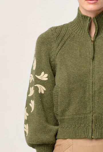 Oncewas II. CAMELA Placement Embroidered Knitted Bomber Jacket - olive