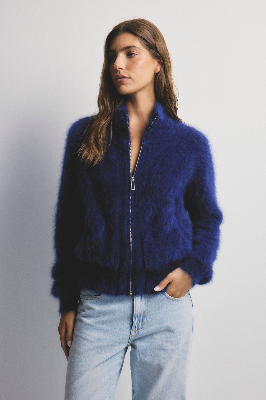 World Of Nomads II FELIX Zip Up Cashmere Bomber - Navy