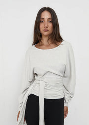 Pinky & Kamal II WAIST WRAP LONG SLEEVE TOP - Grey Marle