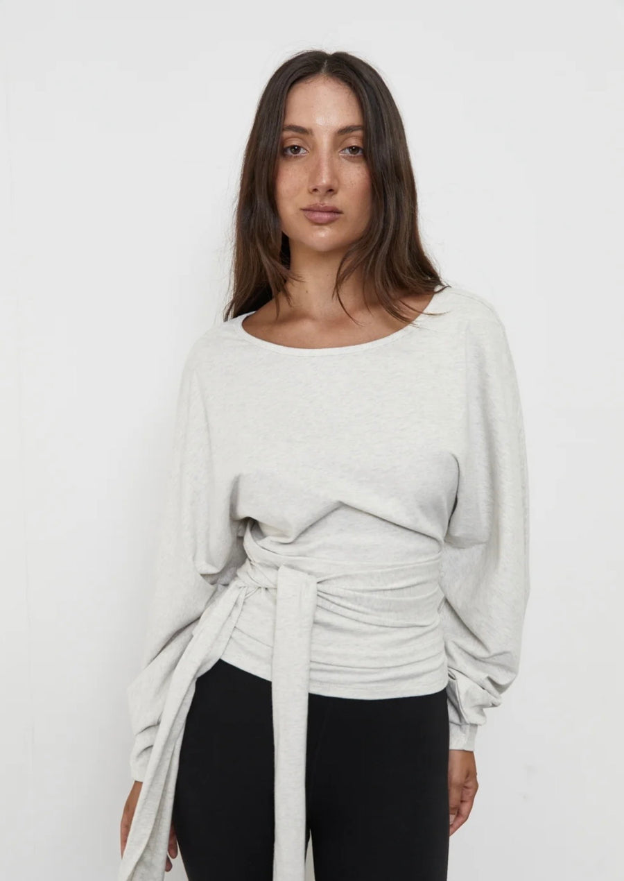 Pinky & Kamal II WAIST WRAP LONG SLEEVE TOP - Grey Marle