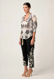 OnceWas II OLEANDER Placement Shirred Collar blouse