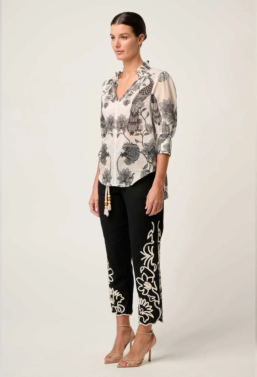 OnceWas II OLEANDER Placement Shirred Collar blouse