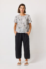 VALIA II PETAL BLOUSE - BLACK/WHITE
