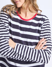 Foxwood II ALL SORTS LONG SLEEVE TOP - Midnight/White Striped