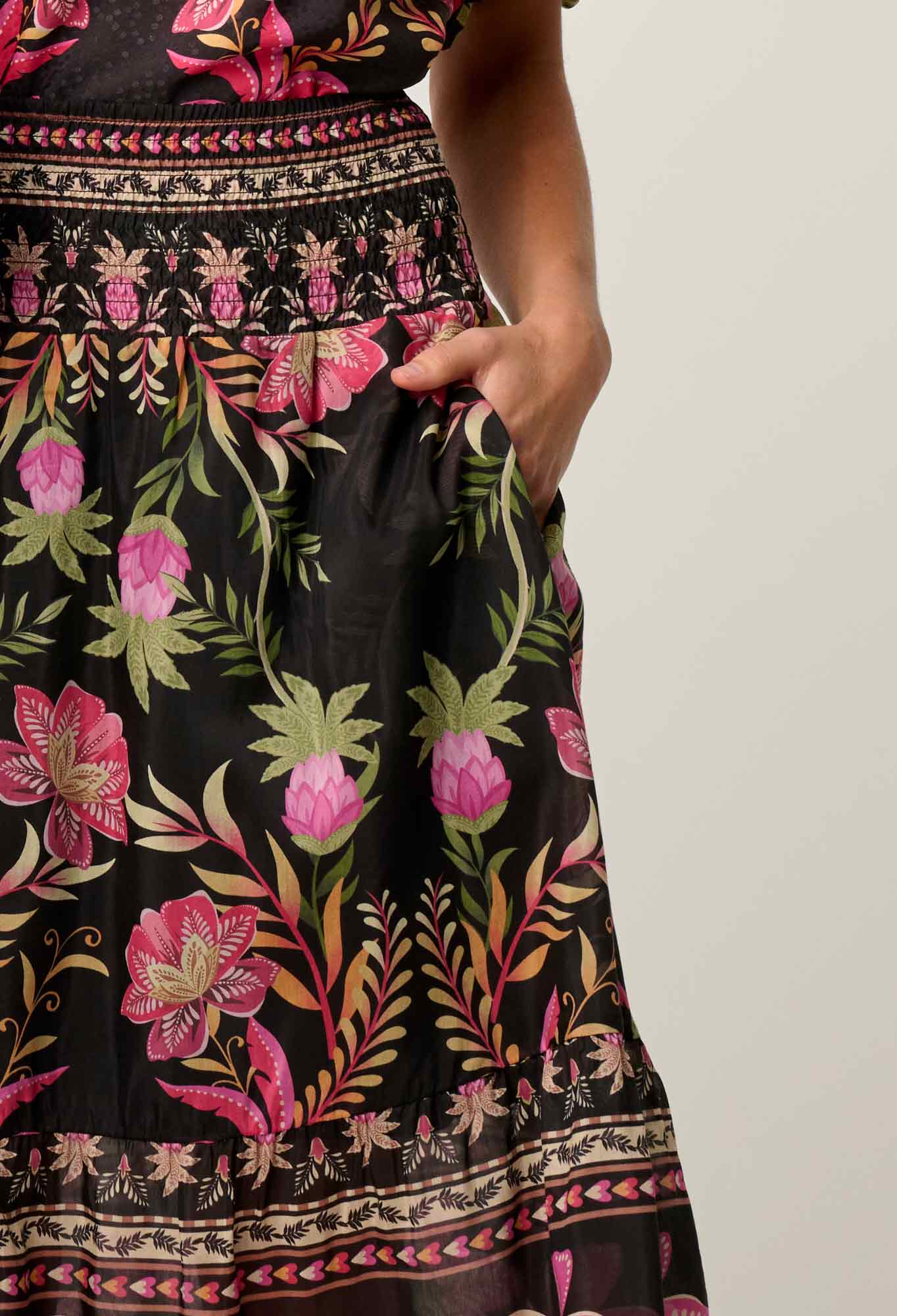 OnceWas II CORDELIA Placement Silk Cotton Skirt - Anthos Lotos