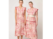 OnceWas II ASEEL Linen Viscose Flutter Sleeve Scallop Embroidered Top - Palmarosa