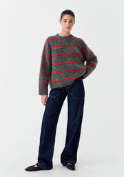 Morrison II SILAS stripe knit - charcoal/red