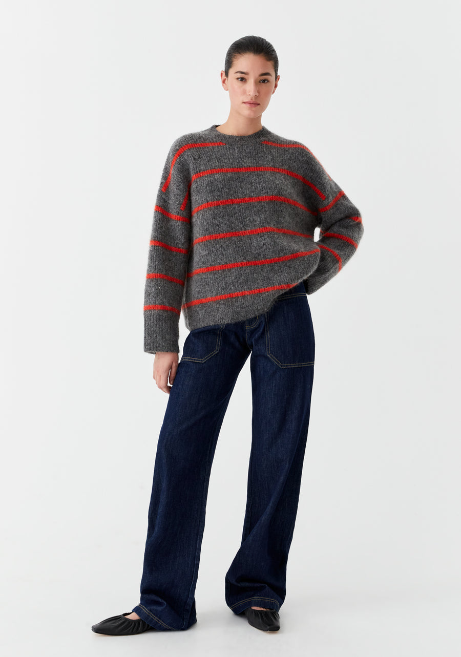 Morrison II SILAS stripe knit - charcoal/red