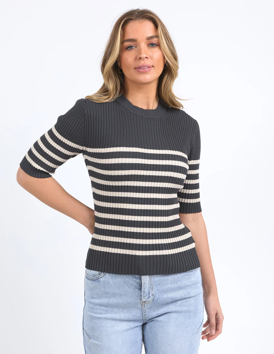 Foxwood II SYDNEY Knit Stripe Top - charcoal