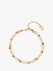 Estella Bartlett II Double Chain Rainbow Enamel Beaded Bracelet - Gold