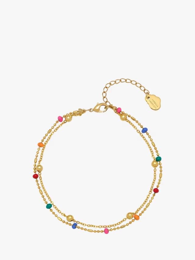 Estella Bartlett II Double Chain Rainbow Enamel Beaded Bracelet - Gold