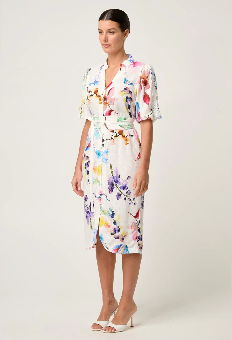 OnceWas II GAIA Lace Trim Spliced Dress - Plume Blossom