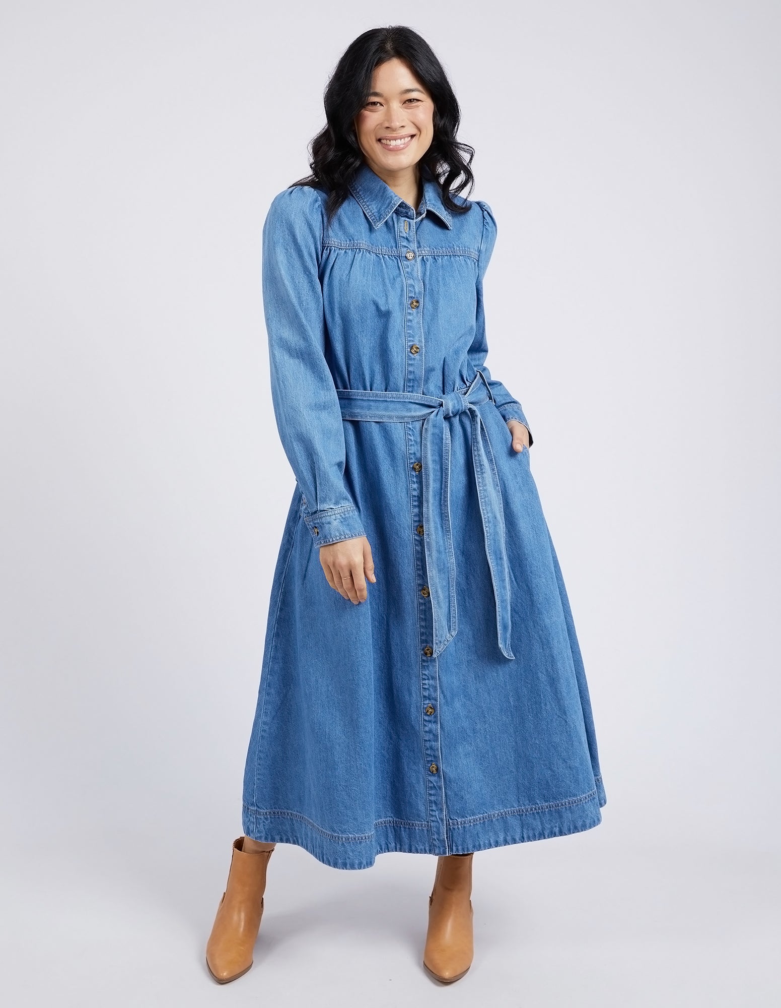 Elm II Lucinda Denim Shirt Dress - Mid Blue Wash