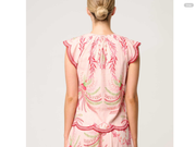 OnceWas II ASEEL Linen Viscose Flutter Sleeve Scallop Embroidered Top - Palmarosa