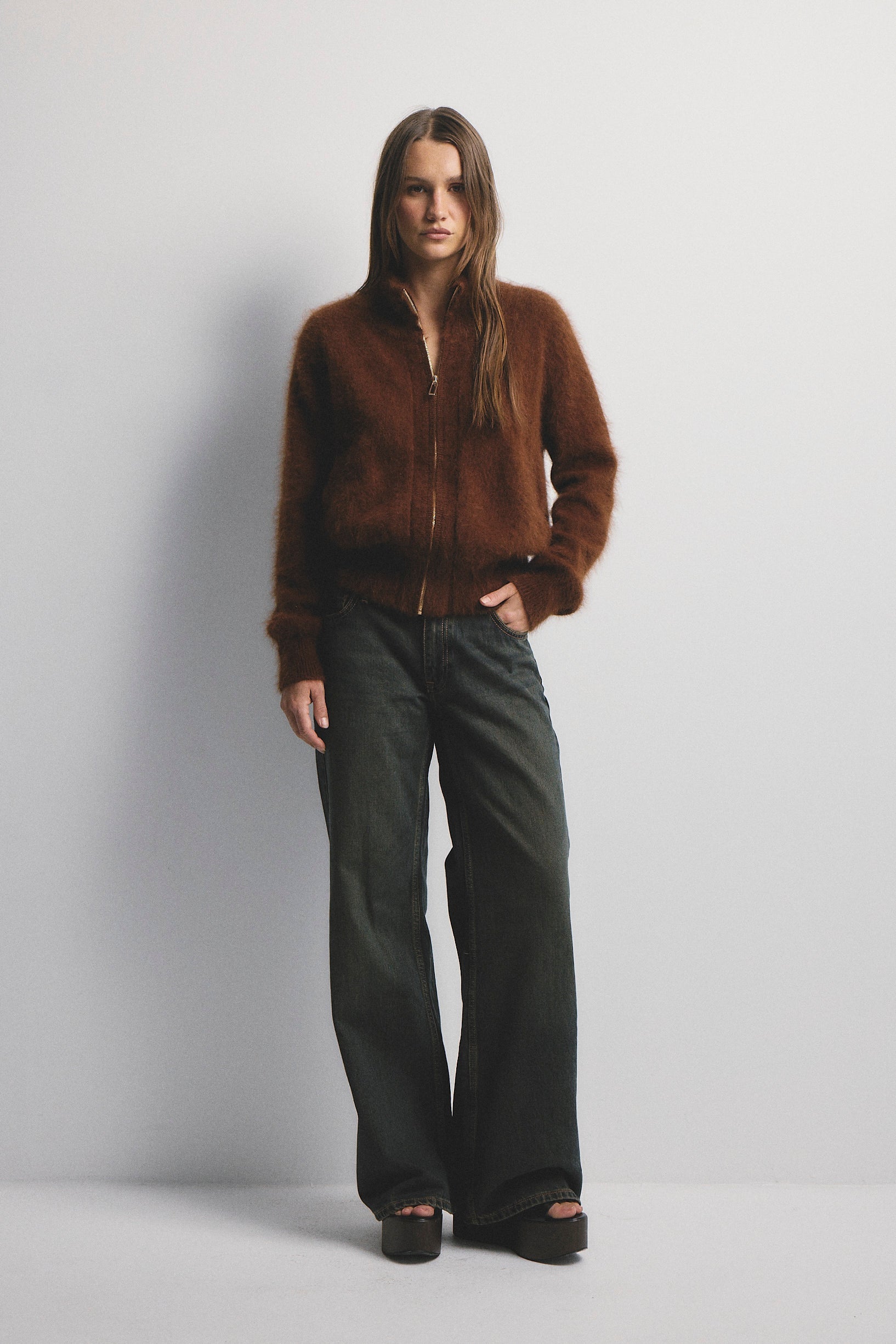 World Of Nomads II FELIX Zip Up Cashmere Bomber - Chocolate