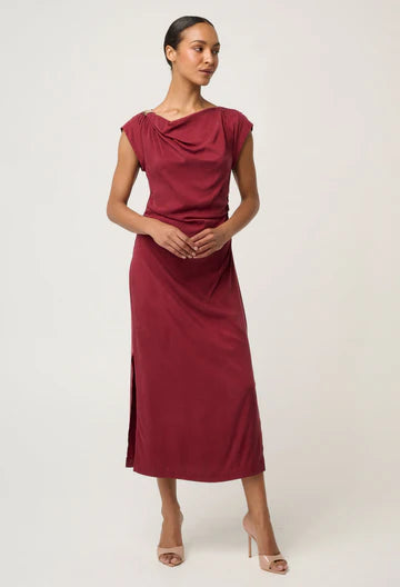 Oncewas II MONIQUE PETITE Draped Neck Dress - ruby