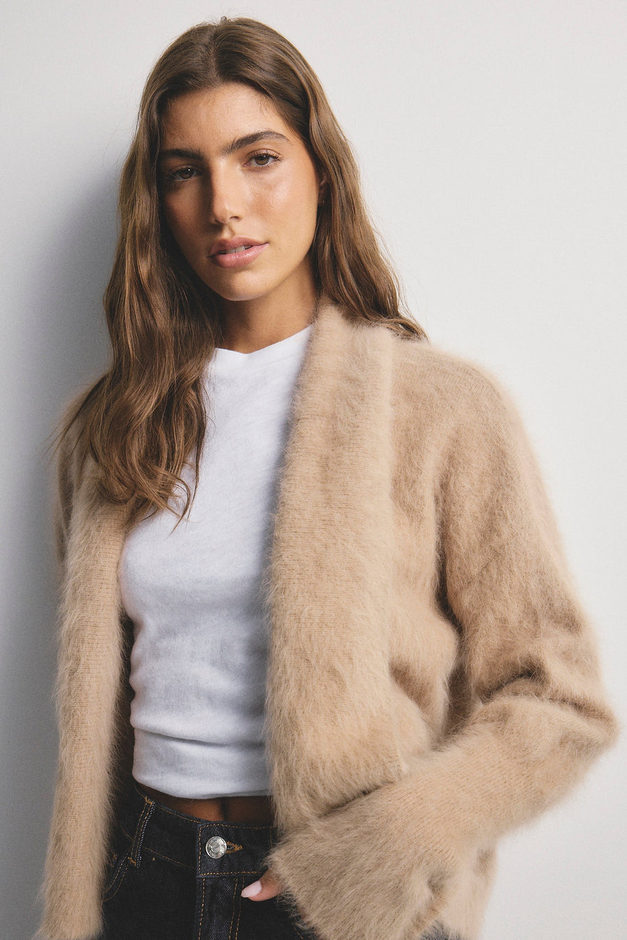 World Of Nomads II ZOE Cropped Open Cashmere Cardigan - Latte