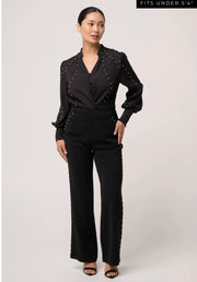 Oncewas II PETITE MARCELA PEARL EMBELLISHED VISCOSE STRETCH PANT - Black /Pearl