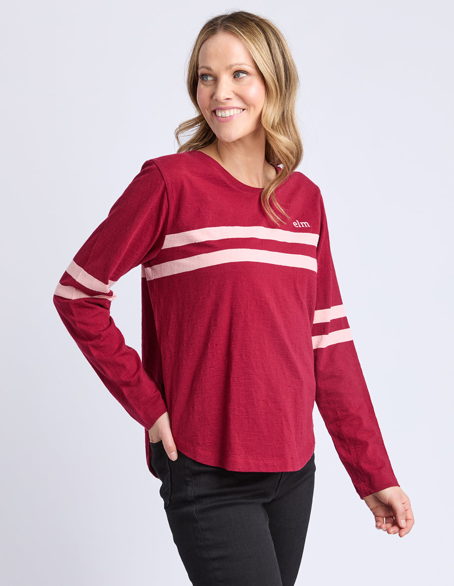 Elm Lifestyle II ADORA Stripe Long Sleeve Tee - maroon