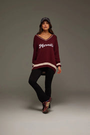 ARAMINTA JAMES II MARSEILLE Knit V-Neck Sweater - Red Wine