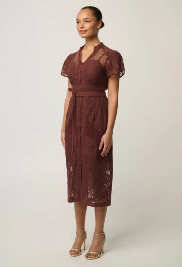 OnceWas II SOLENE Cotton Blend Placement Dress - rosewood