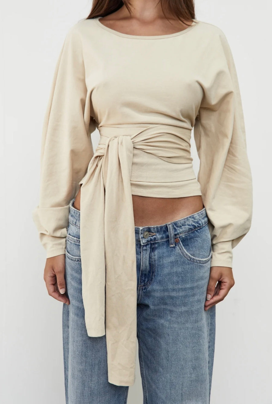 Pinky & Kamal II WAIST WRAP LONG SLEEVE TOP - Bone