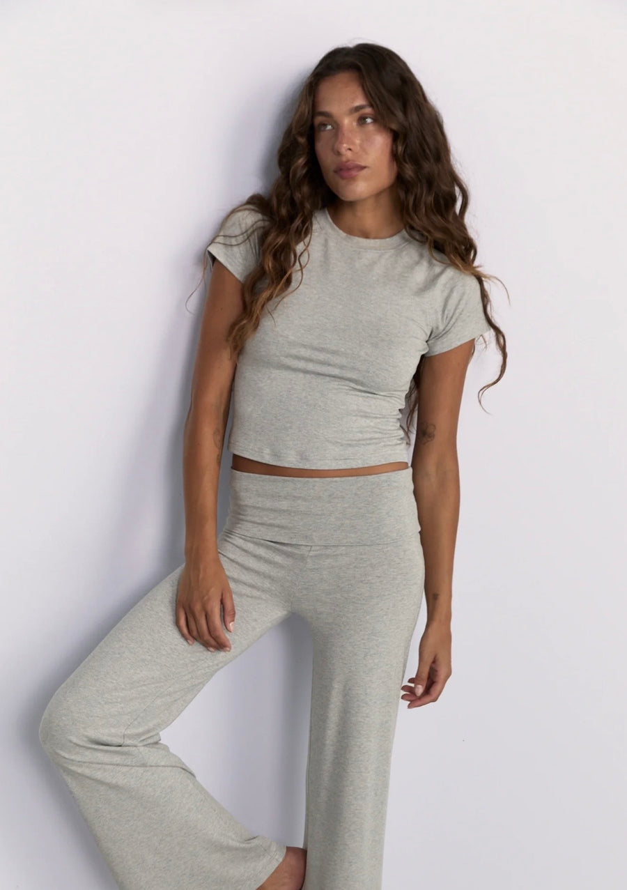 Pinky & Kamal II CROPPED Baby Tee - grey marle