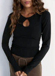 Pinky & Kamal II BEADED L/S Top - black