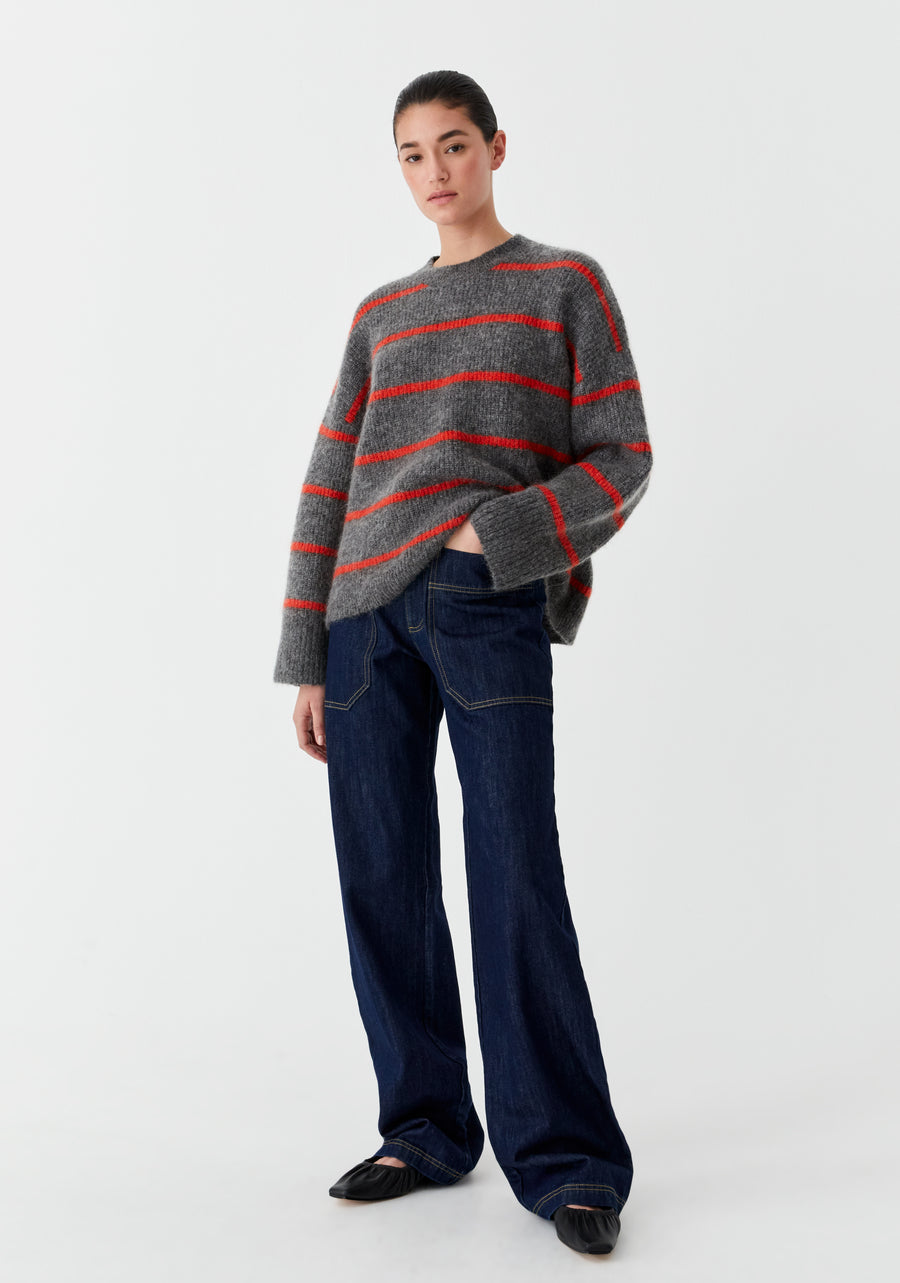 Morrison II SILAS stripe knit - charcoal/red