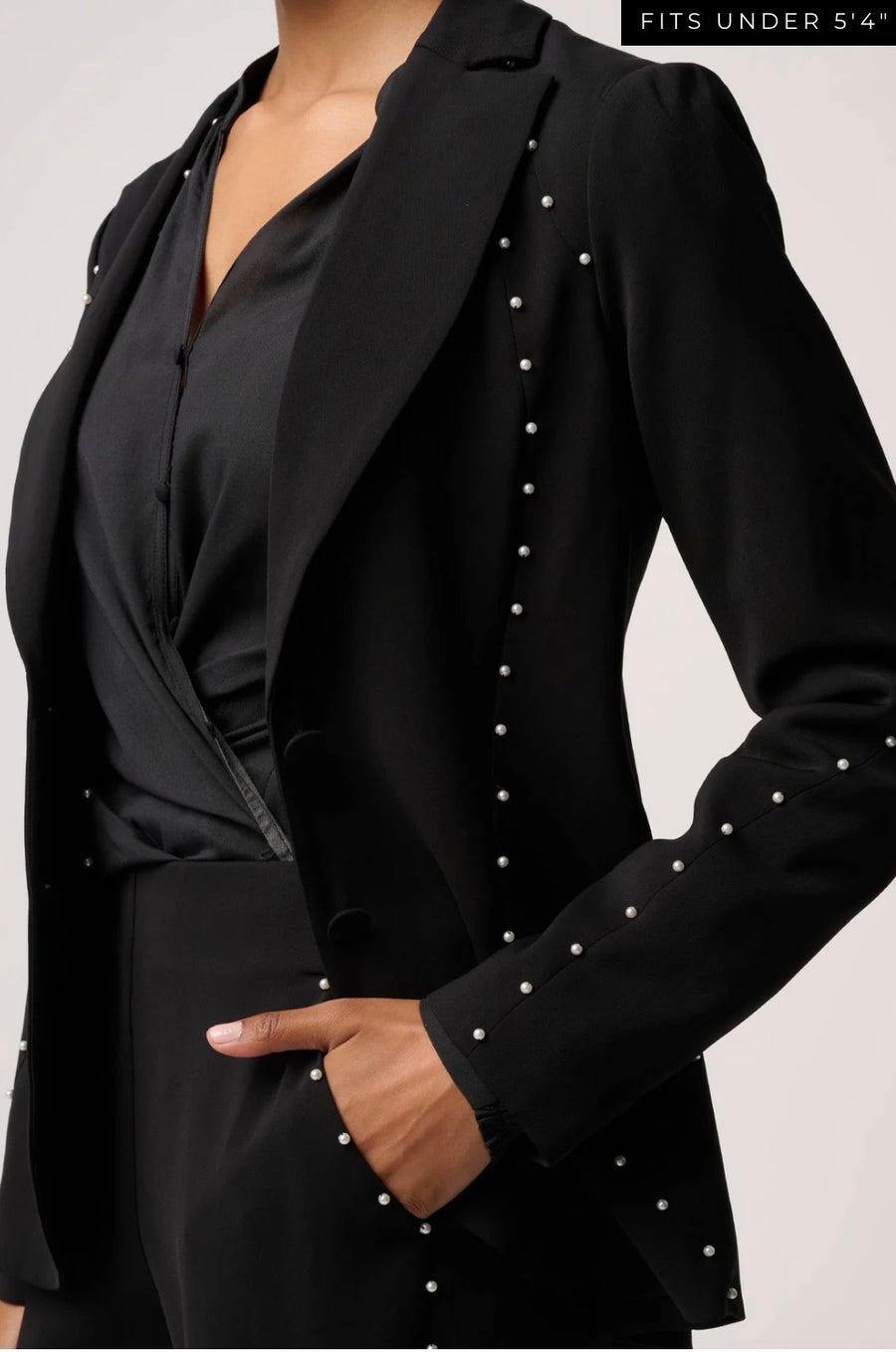 Oncewas II PETITES MARCELA PEARL EMBELLISHED VISCOSE STRETCH BLAZER - Black/Pearl