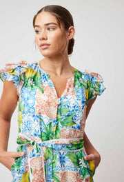 OnceWas II PARADISO Ruffle Sleeve Button Through Dress - Limonata Print hi