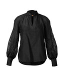 Simona Cotton Silk Gold Detail Blouse - Black
