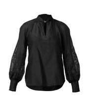 OnceWas II SIMONA Cotton Silk Gold Detail Blouse - Black