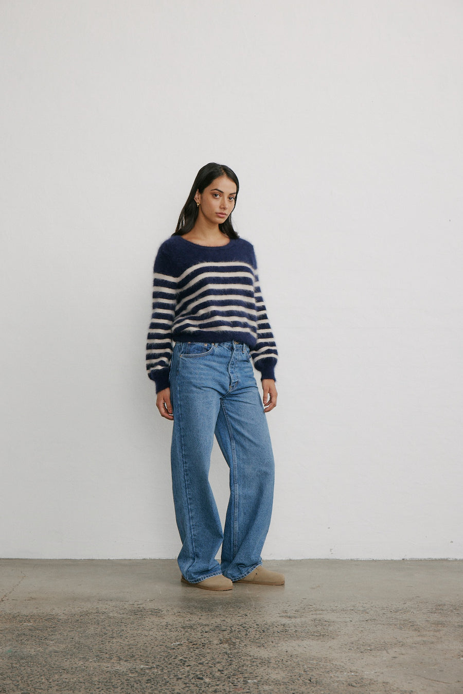 World of Nomads II Tara Stripe Cashmere Crew Knit - Midnight