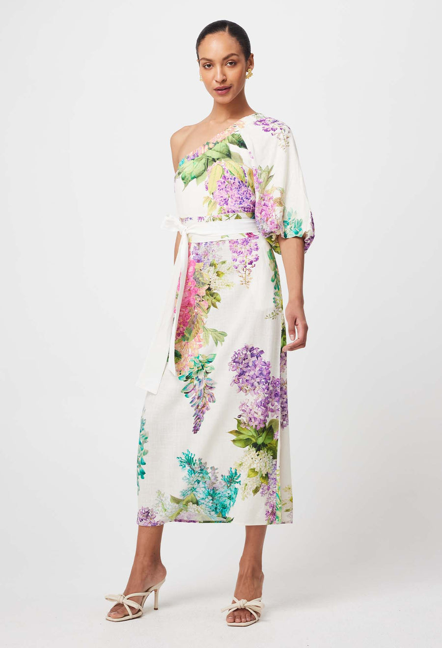 Oncewas II BOHIA Linen Mix Dress - wisteria alba print