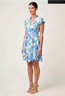 Adriana Linen Mix Contrast Dress - Azure Mosaic