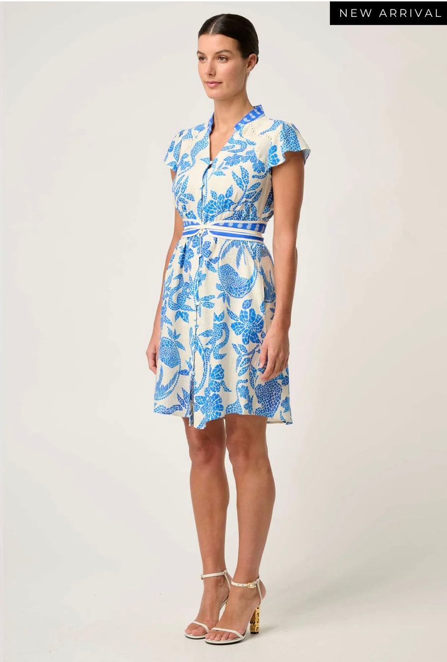 OnceWas II ADRIANA linen mix contrast Dress - azure mosaic