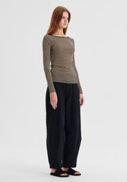 Morrison II MORRI Merino Stripe Round Neck - birch/black