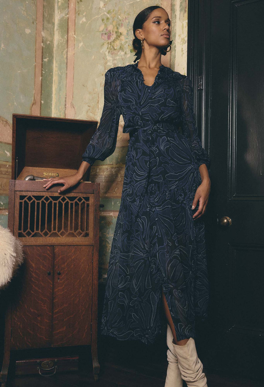 OnceWas II SOLANA Chiffon Midi Dress - Altamira