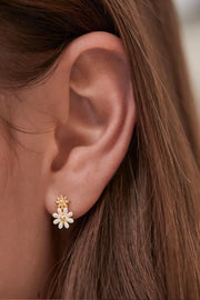 Estella Bartlett II White Enamel Double Flower Studs - Gold plated