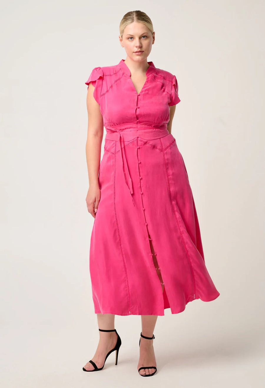 OnceWas II ATHINA Cupro Trim Dress - celosia pink