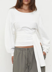 Pinky & Kamal II WAIST WRAP LONG SLEEVE TOP - White