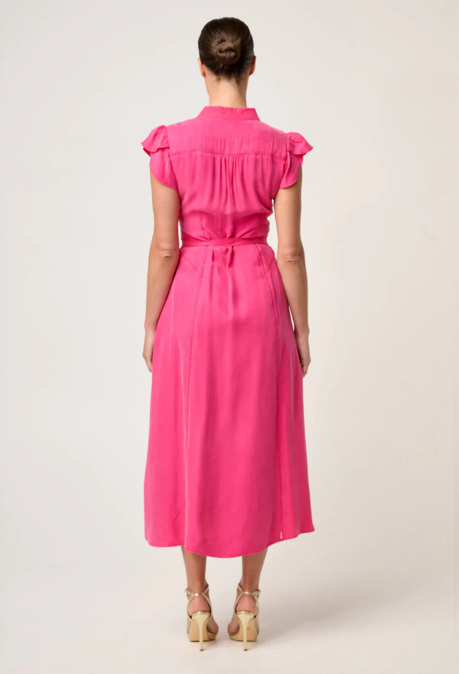 OnceWas II ATHINA Cupro Trim Dress - celosia pink