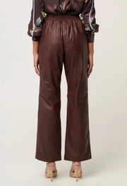 Oncewas II JOAN Leather Elasticated Waist Straight Leg Pant - oxblood