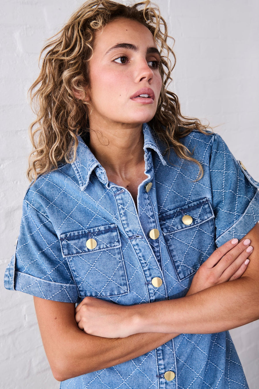 Kireina II SIMON Dress - Check Stitch 70s Blue
