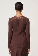 Rhiannon Sheer Neckline Detail Knit Top - Mocha